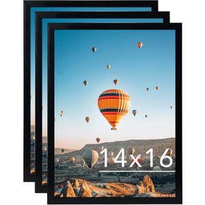JCJMY 14x16 Picture Frame Set of 3 Black for Poster Photo Picture, Horizontal and Vertical Formats for Wall Hanging, 14 x 16 Wall Poster Photo Frame for 14 by 16 Photos Posters, 3 Pack, Black