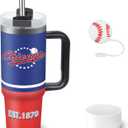 Tumbler 30oz Straight Skinny Car Cups With Insulated Cup Sleeve Portable Handle, Sports Travel Coffee Mug, Stainless Steel, Insulated,Classic Collection Gifts for Fans (Chicago C)