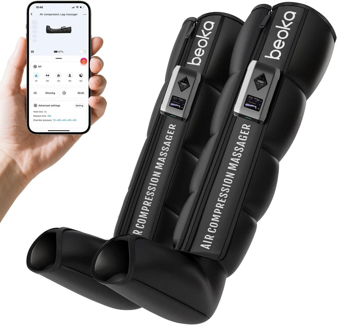 beoka Leg Massager for Circulation and Pain Relief, Leg Recovery System for Fast Recovery, Cordless Air Compression Boots with 3 Modes 5 Intensities for Athletes Runners and Travelers-Plus L