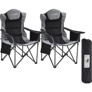 Aohanoi Camping Chairs for Heavy People,Folding Lawn Chairs for Outside Heavy Duty,Outdoor Oversized Chairs for Adult with Cup Holder and Large Cooler Bag,Beach Camp Chairs Supports up to 500lbs