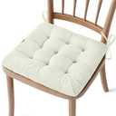 FlyGulls Corduroy Chair Cushions for Dining Chairs Indoor Kitchen Seat Cushion with Ties 1 Pack Tufted Large Kitchen Seat Pads for Dining Room 18" x 18" White