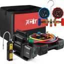 PB Motor TECH 4.5CFM 1/3HP Vacuum Pump with 3-Way AC Manifold Gauge Set for R134a R12 R22 R502 - Includes Leak Detector, R134a Puncture Can Tap, and More
