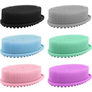 6 Pack Silicone Body Scrubber, Soft Silicone Loofah Exfoliating Body Scrubber Fit for All Kinds of Skin, Clean and Sanitary,Black,Blue,Pink,Green,Purple,Gray