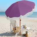 AreShark 7ft Patio Umbrella with Fringe, UPF50+ Beach Umbrella for Table, Pool & Garden, Portable Outdoor Tassels Umbrella w/Fiberglass Ribs&Push Bottom Tilt(Lavender)