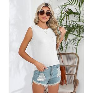 Riyiper 2 Pack Summer Women's Tank Tops Multipack Sleeveless Shirts Loose Fit Square Neck Tanks (Medium, White, Cream)