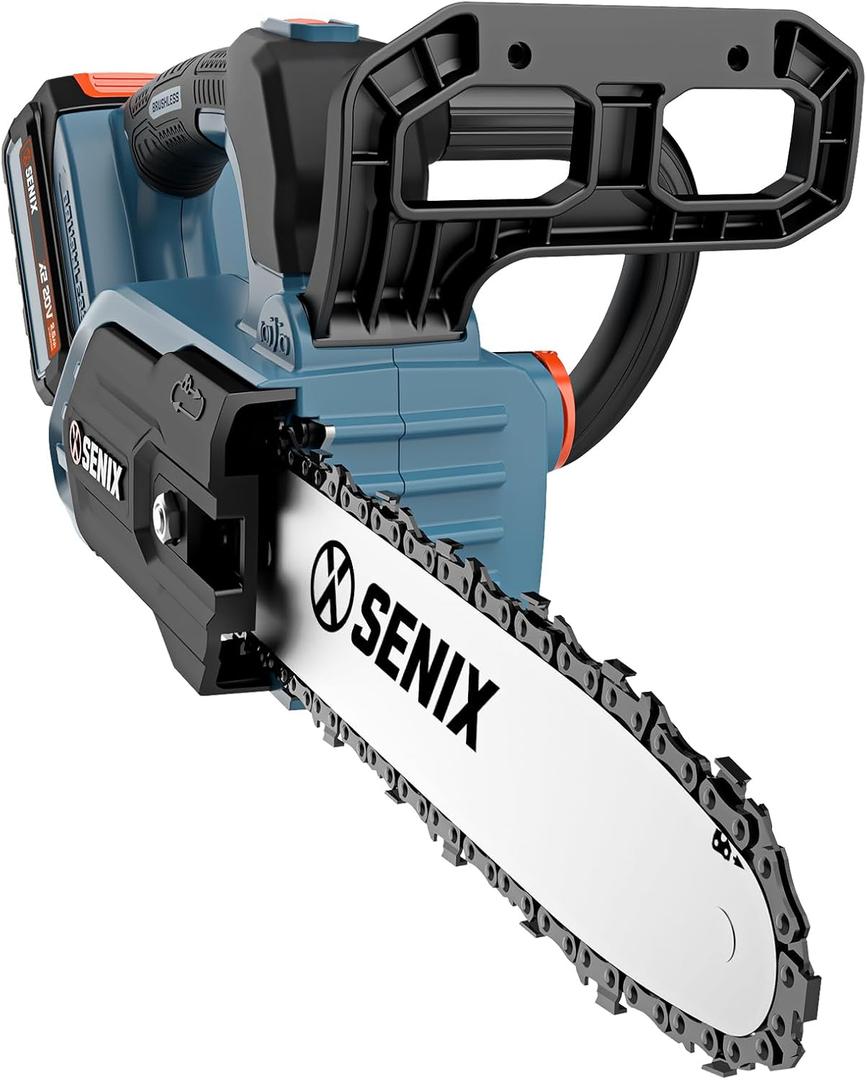 SENIX 20V 10" Electric Chainsaw, Cordless Battery Powered Top Handle Chainsaw, Brushless Chain Saw, Garden Tool for Trees, Pruning, Branch Cutting, Yard, Fathers Day Gift, Tool Only, CSX2-M1-0