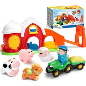 Toddler Toys for 1 2 3 Year Olds, Farm Animal Barn Playset with Animals Figures and Tractor Toy, Montessori Learning Toy for Toddlers 1-3, Christmas Birthday Gifts for Baby Boys Girls Age 12-18 Months