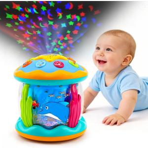 Baby Toys 6-12 Months Ocean Projector Rotating Musical Light Up Tummy Time Toys for Infant 0-6 3-6 Months Baby Aquarium Crawling Toys 4 5 6 7 8 9 12-18 Months Boy Girl 1 Year Old Birthday Shower Gifts