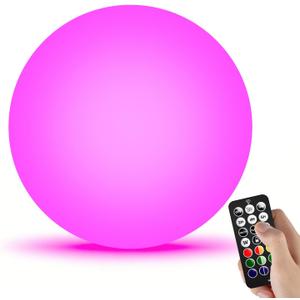 LOFTEK Solar Ball Lights with Ground Pile, RGB Colors Changing Floating Pool Ball Lights, IP65 Waterproof USB Rechargeable Solar Light for Outdoor Garden Pool Deco, 8-inch