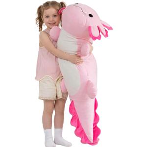 MaoGoLan 47" Giant Axolotl Stuffed Animal,Ultra Soft Salamander Kids Body Pillow Plush,4 Feet Jumbo Throw Pillow Plushie for Axolotl Lover,Home Decor,Gifts