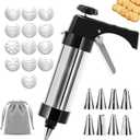 Stainless Steel Cookie Press Gun Kit with 13 Cookie Discs & 8 Piping Tips, Includes Storage Bag for DIY Holiday & Everyday Baking,Essential Baking Supplies