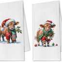 OTOUO Cow Christmas Kitchen Towels, Farmhouse Hand Towels for Bathroom, Dish Tea Towels for Kitchen Decor, 16x24 Inch Set of 2