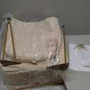 GREENSTELL Small Vanity Stool Chair with Storage and Folding Back, 13.4" x 15" x 30" Square Faux Fur Soft Ottoman, 4 Metal Legs with Anti-Slip Feet, Furry Padded Seat for Makeup, Bedroom, Camel