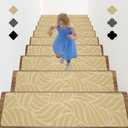Arttown 15pcs 30" x 8" Non Slip Stair Treads for Indoor Wooden Steps Anti Slip Carpet Stair Runner with Adhesive Backing Peel and Stick Staircase Step Treads for Kids,Elderly and Pets Beige Leaves