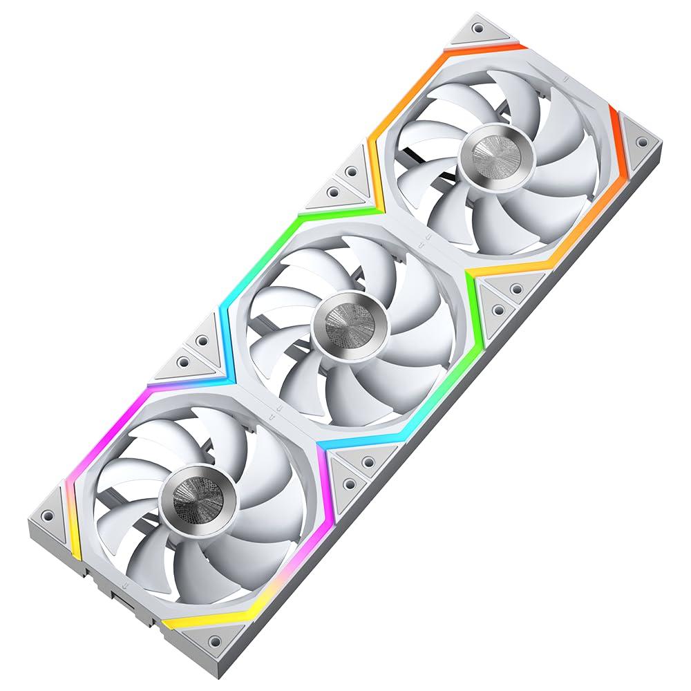 Galaxy 120mm PC Case Fan, ARGB and PWM Cooling Fans PC, Axle Core Double Ring CD Pattern Module Computer Fans, Daisy-Chain 5V RGB Fan (White 3 Pack)