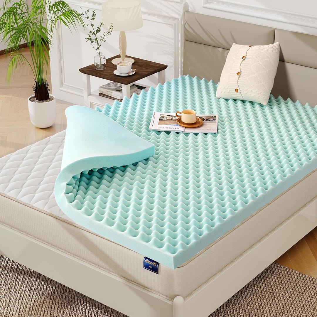 2 Inch King Size Egg Crate Cooling Gel Memory Foam Mattress Topper, Convoluted Bed Topper for Pressure Relief and Enhanced Airflow, CertiPUR-US Certified