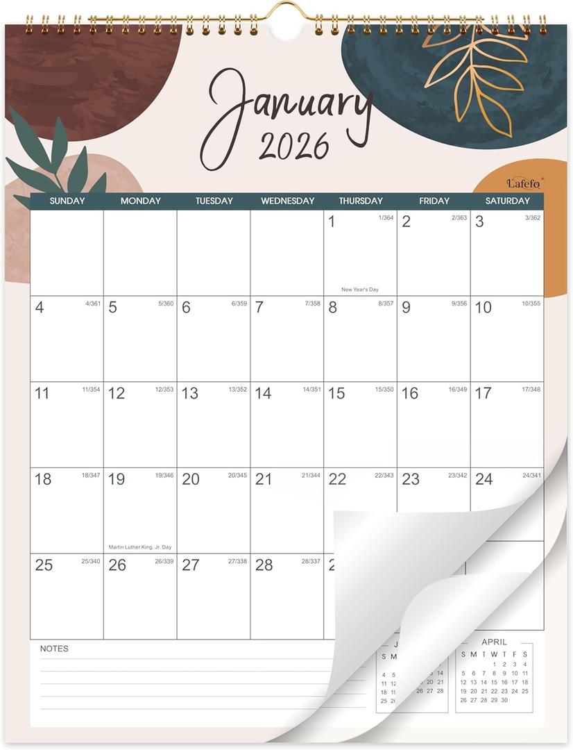 2026 Calendar - 2026 Wall Calendar, JAN 2026 - DEC 2026, 12 Monthly Calendar, 14.6'' x 11.4'', Wall calendar 2026 with Twin-Wire Binding + Hanging Hook + Julian Dates, Calendar for Organizing