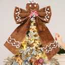 Suncalla 20 x 28 Extra Large Christmas Gingerbread Bow Tree Topper Wreath Brown Velvet Tree Topper Ornament Gingerbread Hanging Decor Gifts for Christmas Xmas Door Window Holiday Decorations
