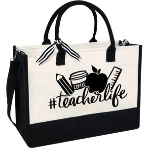 Teacher Appreciation Gifts,Teacher Day Gift for Women,Gifts for Teachers Women,Teacher Birthday Gift for Womens,Initial Canvas Tote Bag With Zipper