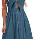 VOTEPRETTY Women's Summer Dresses Spring Sundresses Beach Clothes Outfit Vacation V Neck Casual Tropical Resort Hawaiian, Size S (Blue)