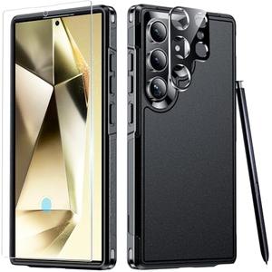 SPIDERCASE Designed for Samsung Galaxy S24 Ultra Case, [10 FT Military Grade Drop Protection], 2 Pack [Tempered Glass Screen Protector+Camera Lens Protector] Heavy Duty Shockproof Case, Black