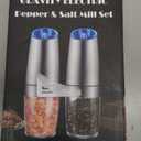 Gravity Electric Pepper and Salt Grinder Set, Salt and Pepper Mill & Adjustable Coarseness, Battery Powered with LED Light, One Hand Automatic Operation, Stainless Steel (Set/Silver) (2.5*2.5*7.9inch)