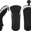 New 3 Pack Golf Hybrid Club Head Covers Headcovers with Interchangeable No. Tag Black & Gray