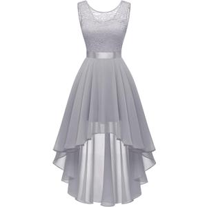 BeryLove Sequin Wedding Guest Formal Cocktail Dresses Prom Party Lace High Low Bridesmaid Elegant Dress (X-Small, Grey)