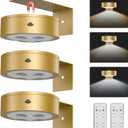 EUIOKUN 3Pack Wireless Picture Light,Battery Operated Painting Light with Remote,Magnetic Timer Display Art Lamp for Wall,Dimmable Picture Frame Light for Frame Artwork,Wall Decor Puck Lights-Gold