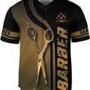 Barber Shop Baseball Jersey, Hairdresser Barber Shirts Hairstylist Shirt Gift Barbershop Scissors for Him Men Women (XXXL)