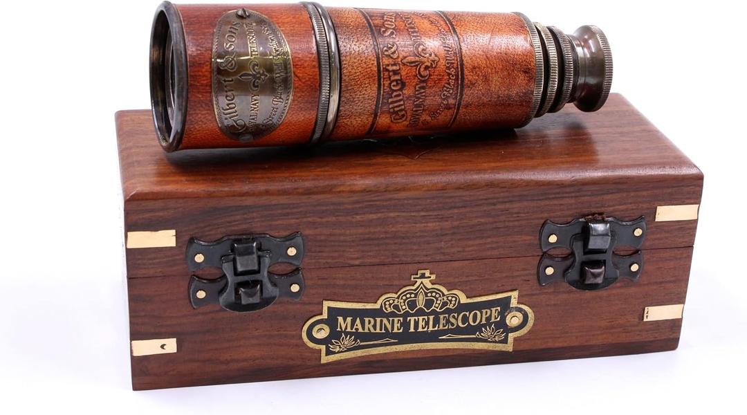 Handcrafted Brass Maritime Telescope with Wooden Box (Style 1)