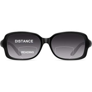 JM Classic Bifocal Reading Glasses Rectangular Stylish Sunglasses Readers for Women All Black +2.25