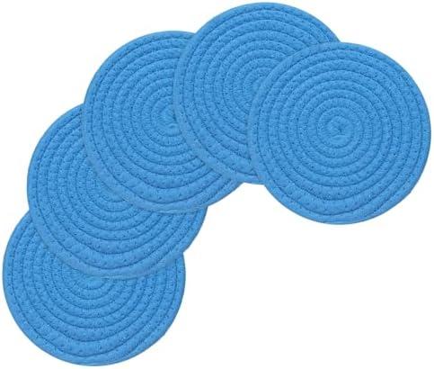 uxcell 8 Inches Trivets for Hot Dishes, Heat Resistant Lake Blue Trivets for Hot Pots and Pans, 5 Pcs Cotton Hot Pads Coasters Mat for Countertops, Cooking
