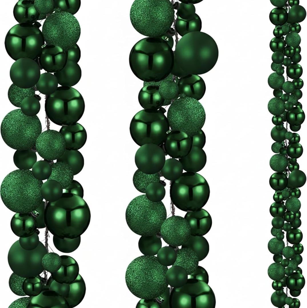 2 Pcs Christmas Ball Garland 6 ft Ball Ornaments Christmas Bulb Garland Xmas Tree Bauble Decorations for Party Supplies Indoor Outdoor Home Office Decoration Accessories (Dark Green)