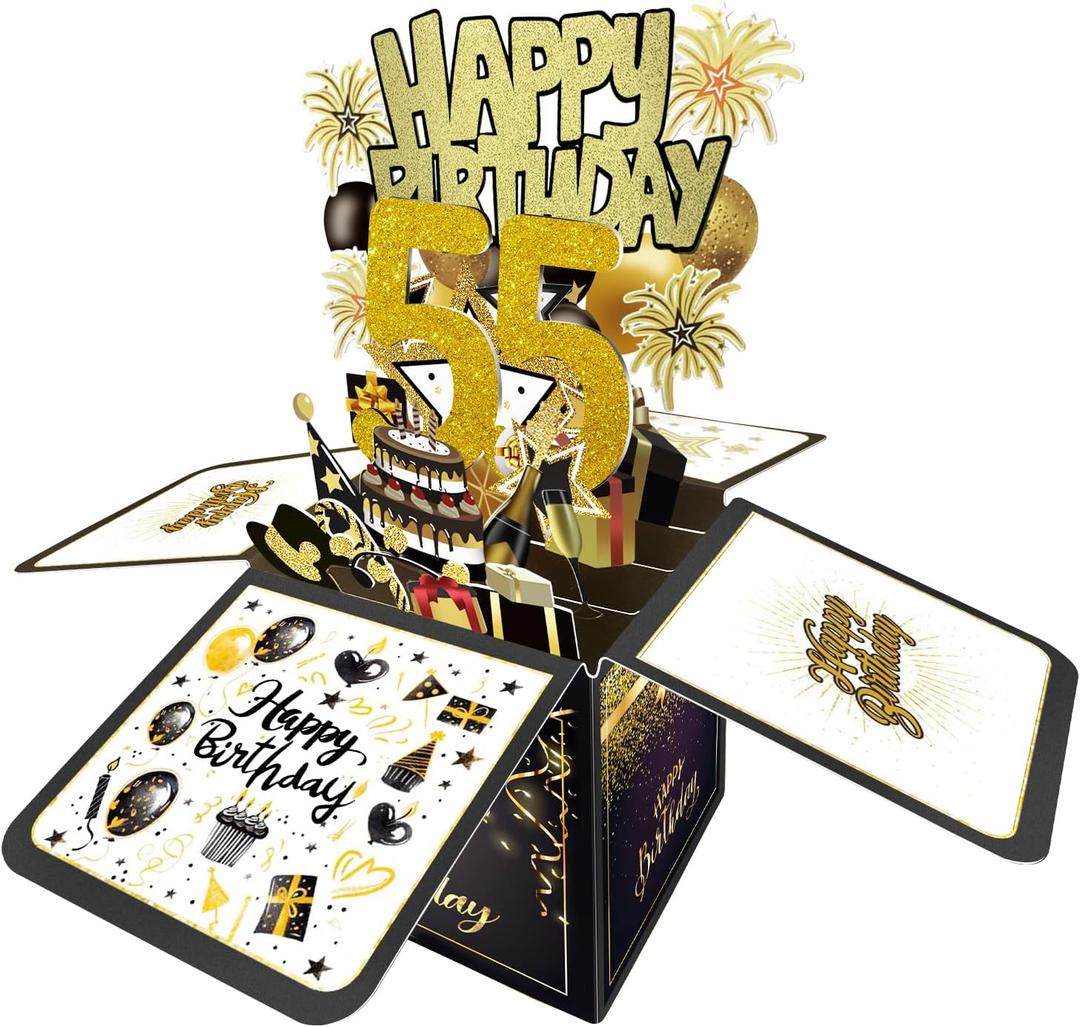 Joycard 55th Birthday Card, 55th Birthday Decorations for Women Men, Happy Birthday 3D Cards for 55 Year Old Mother Dad, Birthday Gift Box for Wife Husband