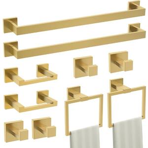 TURS 10-Piece Bathroom Hardware Accessories Set Brushed Gold Towel Bar Holder Set SUS304 Stainless Steel Towel Racks for Bathroom Wall Mounted, 23.6-Inch TURS 10-Piece Bathroom Hardware Accessories Set Brushed Gold Towel Bar Holder Set SUS304 Stainless Steel Towel Racks for Bathroom Wall Mounted, 23.6-Inch