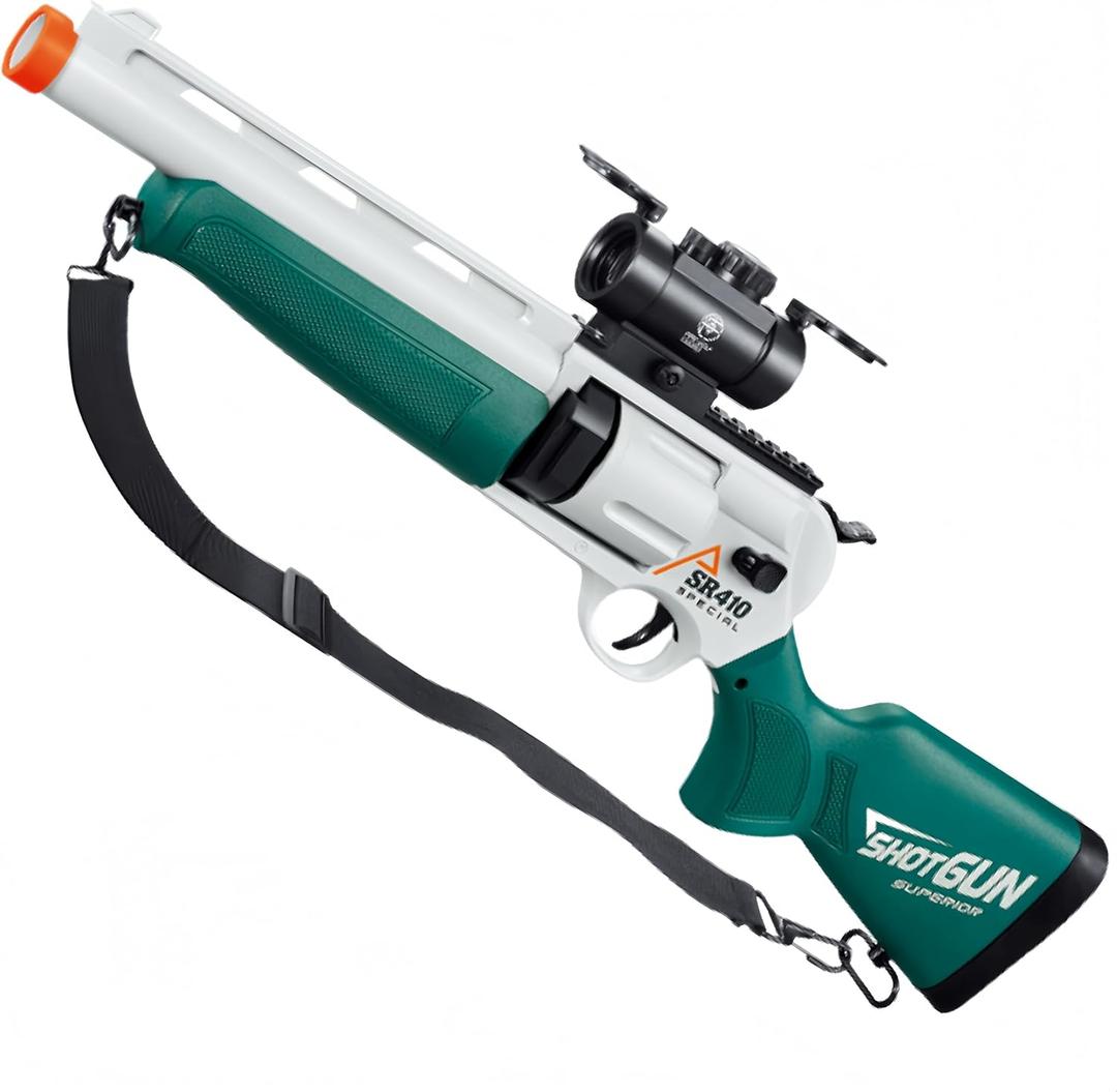 Foam Gun Revolver 2 in 1 Shotgun with 4X Scope Soft Foam Blaster Gift for Christmas Birthday with 60 Bullets 15 Shells Soft Bullet Revolver Soft Dart Pistol for Age 14+ (Brown), 19.7 inches x 1.6 inches x 7.9 inches