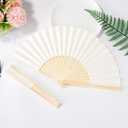 Sepwedd 50pcs Cream-Coloured Paper Hand Fan Bamboo Folding, Handheld Paper Fan for Wedding Party and Home Decoration
