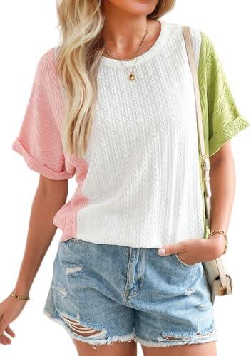 SHEWIN Womens Tops Short Sleeve Shirts Oversized Tshirts Casual Summer Tops L