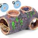 Magnetic Reptile Hideout Cave with Feeding Dish, Resin Hollow Log Habitat Decor for Bearded Dragons, Geckos, Lizards & Snakes - Durable Multi-Functional Tank Accessories (Medium, Grey)