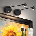 Lights for Pictures On Wall, Battery Operated Picture Light Rechargeable, Black Led Art Lighting for Paintings Wireless with Remote Magnetic Stick Dimmable and Timer2 Pack
