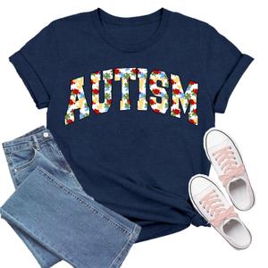 TIEEI Women Autism Awareness Shirt Autism T-Shirt Mental Health Tee Tops Blue, 2XL 