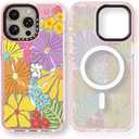 Rosarnnah Magnetic for iPhone 15 Pro Max Magsafe Case Cute - Durable Shockproof 6.6 ft Drop Impact Phone Case - Funny Passion Blossom Design for iPhone 15 Pro Max 6.7" Glitter Pink