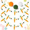 Peryiter 3 Pcs Easter Felt Garland Carrot Felt Ball Garland Decorations 8.2 ft Carrot Banner Colorful with 24 Pompom Balls Ornaments for Easter Party Mantle Wall Home Indoor Outdoor Decorations