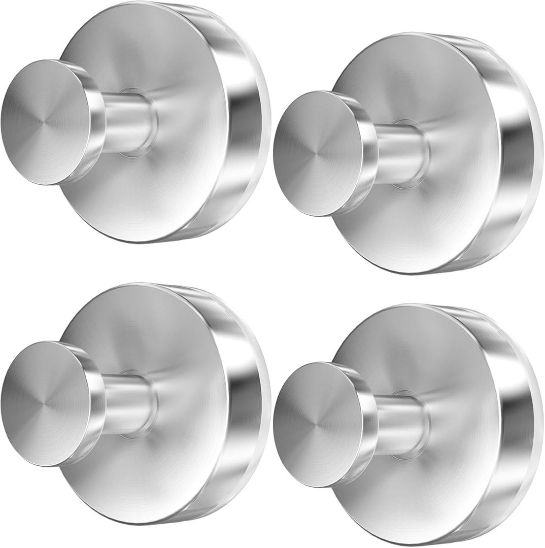 Suction Cup Hooks for Shower, 4 PCS No-Drill Towel Holder for Bathrooms Wall, Glass Door, Mirror, Tiles, Kitchen, Hold Robe & Wreath, Hanging up to 15 lbs  Waterproof & Rustproof, Loofah-Silver