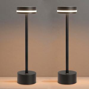 2 Pack Aluminum Cordless Table Lamp, 5000mAh Rechargeable Table Lamp, Portable Touch Control LED Table Lamp, 3-Level Brightness Cordless Rechargeable Table Lamps for Home Restaurant Outdoor - Black