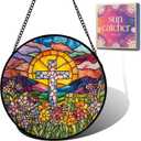 Cross Wildflower Sunset Suncatcher Sun Catchers Indoor Window Gifts 7.8"