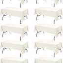 10-Pack Ivory Tablecloths for Rectangle Tables, 60 x 102 Inches, Stain-Resistant Polyester Fabric for 6 Foot Tables - Washable Table Covers for Weddings, Banquets, Birthday Parties, Events