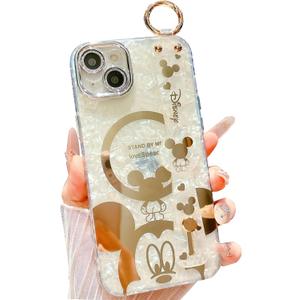 for iPhone 14 Case, Cute Cartoon Mouse Pattern with Wrist Strap Kickstand, Glitter Bling IMD Design, Soft TPU Shockproof Full-Body Protection, for Girls & Women