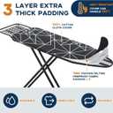 RAINHOL Ironing Board 43x13, Compact Iron Board Full Size with Heavy Duty Iron Rest, Thick Padded Cover, Adjustable Height, Sturdy Lightweight Steel Legs, Black